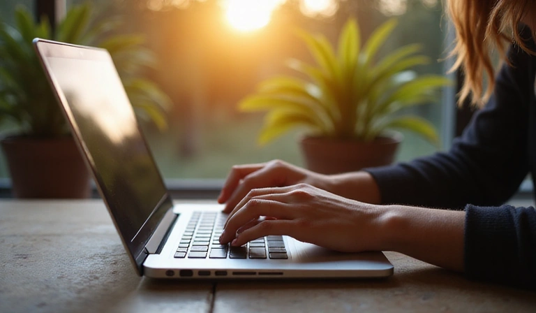Una persona escribiendo en un ordenador portátil, simbolizando la comunicación y el contacto.