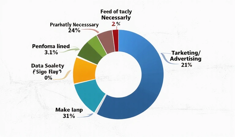 Gráfico circular mostrando la distribución de diferentes tipos de cookies en un sitio web