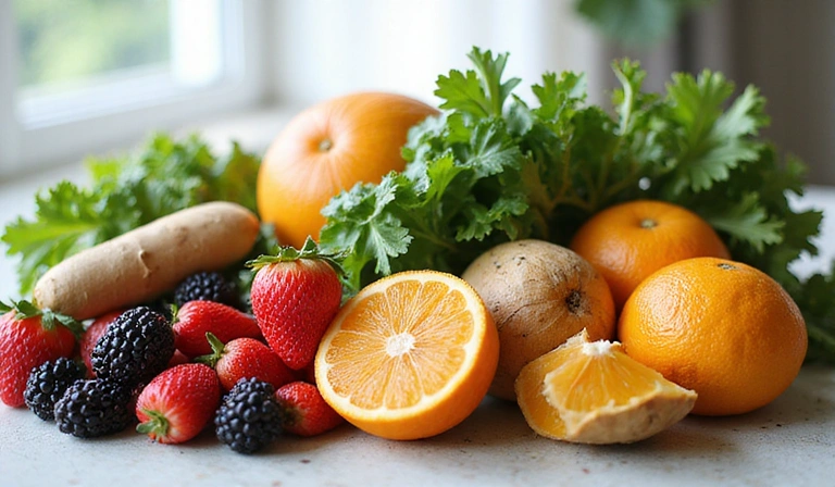 Frutas y verduras frescas que simbolizan una nutrición holística.